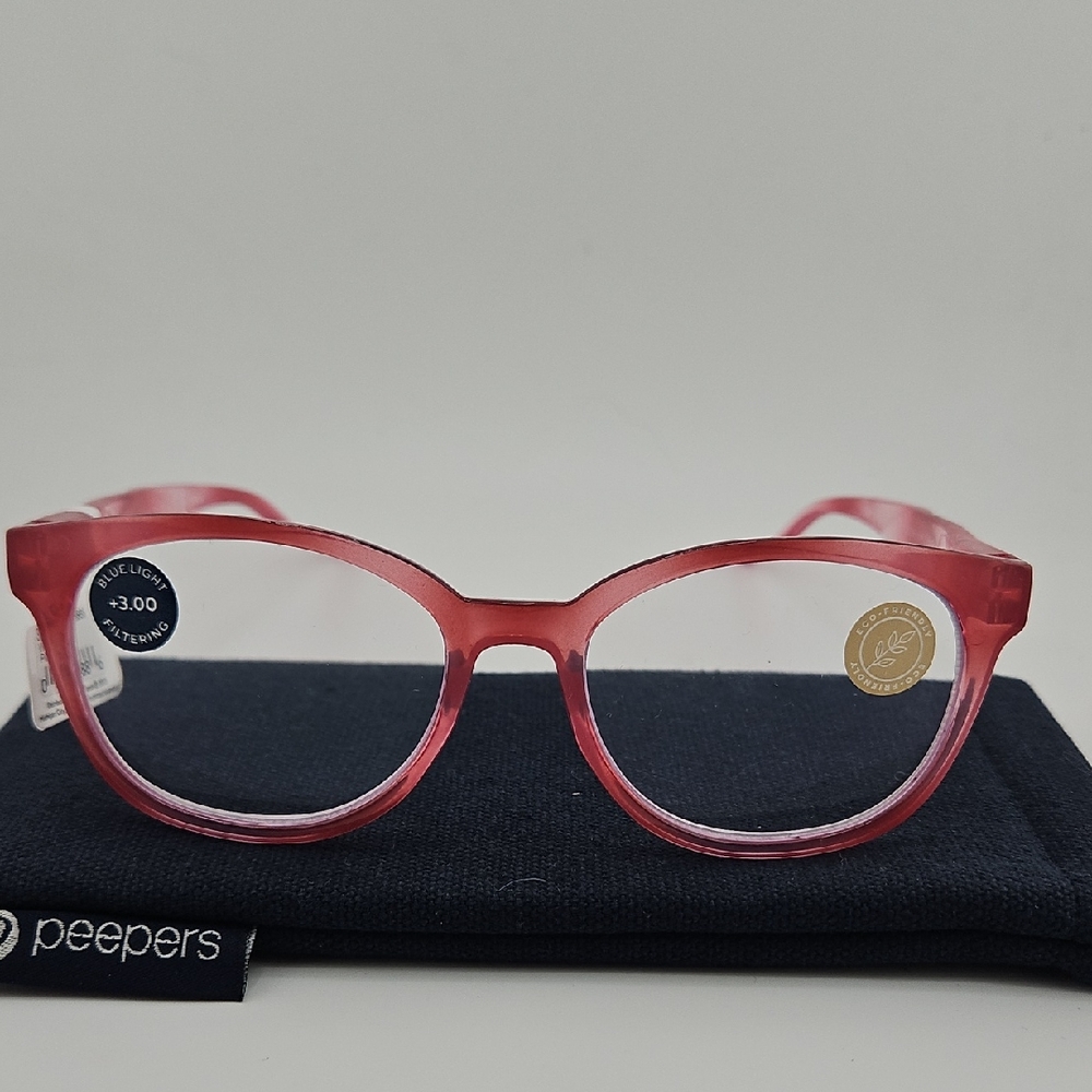 Peepers Virginia Pink +3.00 With Blue Light Filtering + Spring Hinges & Case NEW